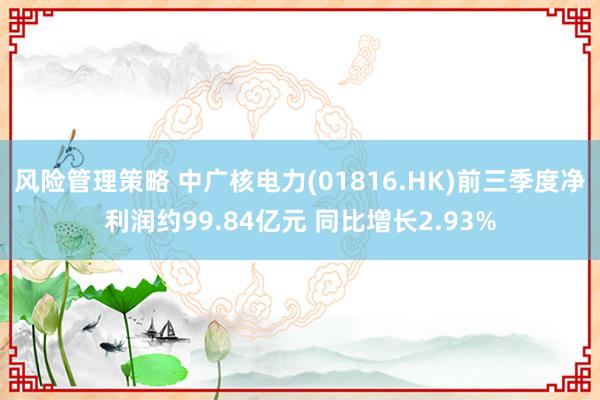 风险管理策略 中广核电力(01816.HK)前三季度净利润约99.84亿元 同比增长2.93%