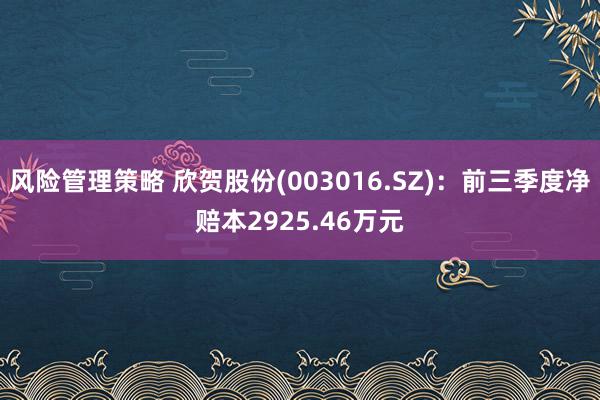 风险管理策略 欣贺股份(003016.SZ)：前三季度净赔本2925.46万元