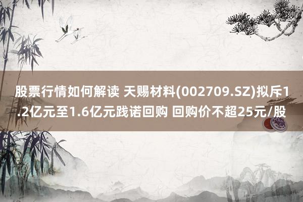 股票行情如何解读 天赐材料(002709.SZ)拟斥1.2亿元至1.6亿元践诺回购 回购价不超25元/股