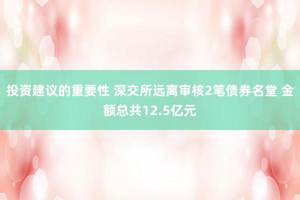 投资建议的重要性 深交所远离审核2笔债券名堂 金额总共12.5亿元