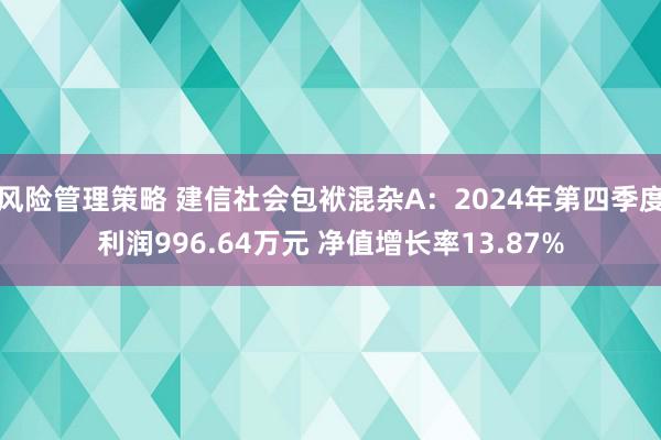 风险管理策略 建信社会包袱混杂A：2024年第四季度利润996.64万元 净值增长率13.87%