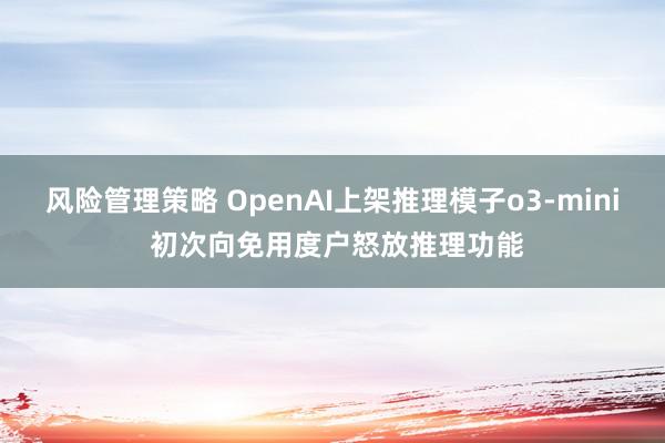 风险管理策略 OpenAI上架推理模子o3-mini 初次向免用度户怒放推理功能