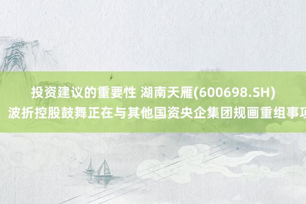 投资建议的重要性 湖南天雁(600698.SH)：波折控股鼓舞正在与其他国资央企集团规画重组事项