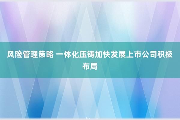 风险管理策略 一体化压铸加快发展上市公司积极布局