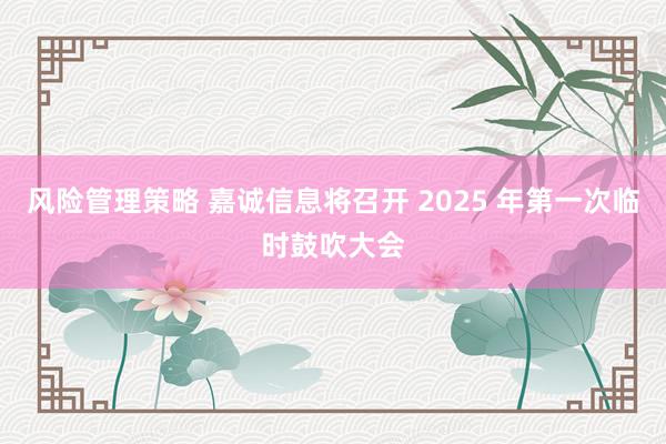 风险管理策略 嘉诚信息将召开 2025 年第一次临时鼓吹大会