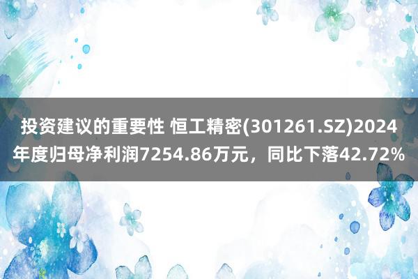 投资建议的重要性 恒工精密(301261.SZ)2024年度归母净利润7254.86万元，同比下落42.72%