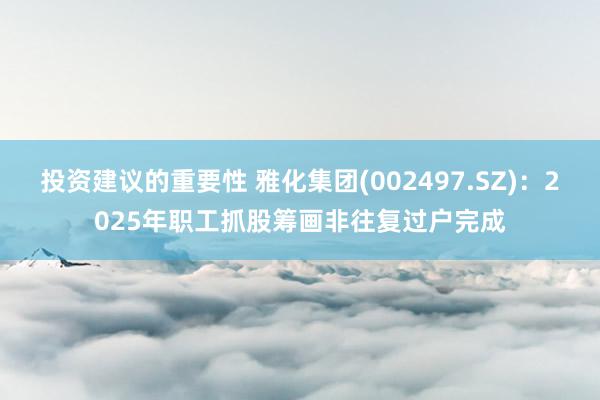 投资建议的重要性 雅化集团(002497.SZ)：2025年职工抓股筹画非往复过户完成